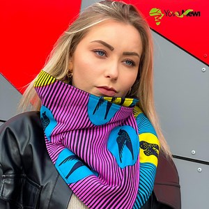 Snood Neck Warmer in Wax Fabric Hirondelles Purple Blue Yellow and Fleece, Winter Scarf - Etsy