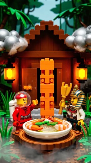 Classic Red Spaceman is Eating a bowl of seafood pho with shrimp (ASMR)