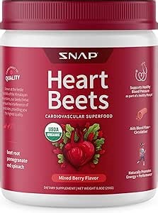 Snap Supplements Heart Beets, Organic Beet Root Powder, Cardiovascular Support Supplement for Men & Women, Beets, Pomegranate, B Vitamins & Red Spinach, Heart Health Support, 30 Servings, Mixed Berry