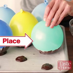 Edible. Chocolate. Balloon. Bowls. Yes, really. 😍 >Get the recipe and instructions for making Chocolate Balloon Bowls: https://trib.al/UOhvGkw | Taste of Home