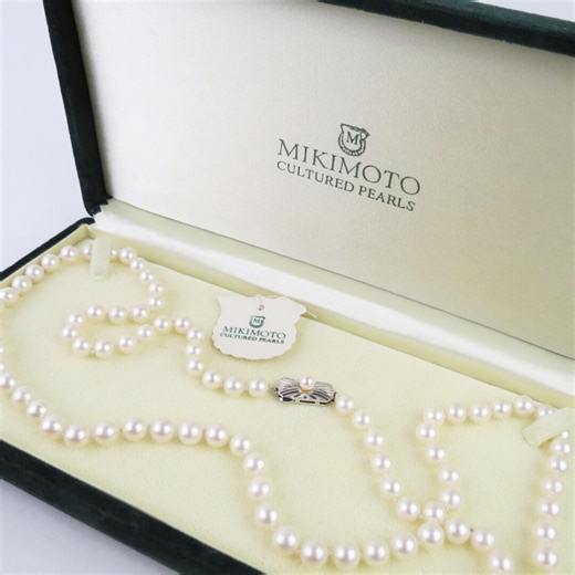 Mikimoto Pristine Akoya Pearl Vintage 6mm 24 Inch Long Sterling Clasp Necklace With Original Green Box - Etsy