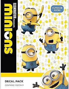 Despicable Me Minions Decals - Set of 3 Stuart Stickers for Car Water Bottle Bike Helmet Laptop Skateboard - Outdoor Rated Water Resistant Vinyl Decals