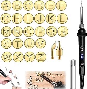 26 Letters Copper Mold DIY Wood Burning Carving Set, Wood Burning Kit with Letter Stamps, DIY Wood Burning Letters Leather Burning Kit, Wood Burning Letters, DIY Embossing Carving Wood Burning Kit