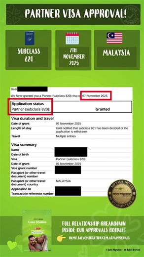 820 Partner Visa Approval 🇲🇾 Date of Approval 7th November 2025 | Salvo Migration