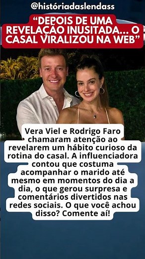 RODRIGO FARO E VERA VIEL SURPREENDEM COM CONFISSÃO ÍNTIMA DO CASAL