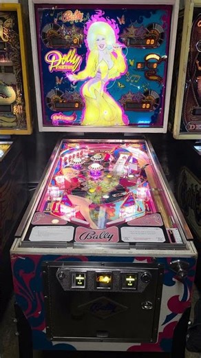 A restored Dolly Parton Pinball machine at Game Galaxy Arcade in Smyrna, TN.