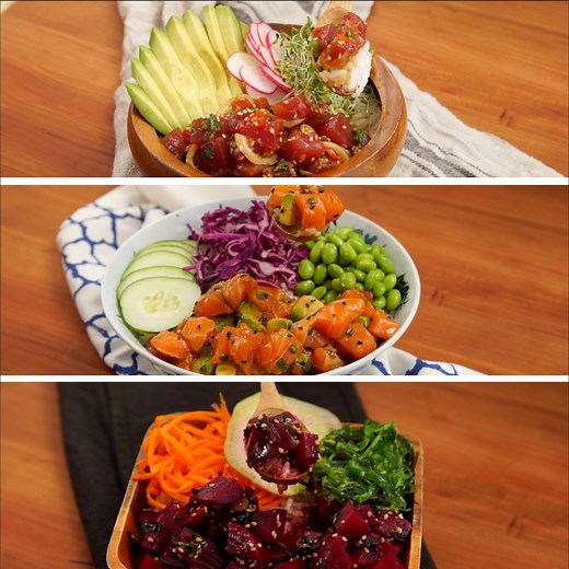 96K views · 859 reactions | Get creative with your poke bowls with 3 delicious ways of making them featuring tuna, salmon, and beets! | Tastemade | Facebook