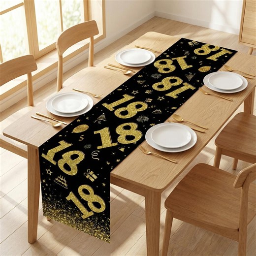 Birthday Table Runner Modern Decor | Black Gold Tablescape | Party Table Decoration | Elegant Celebration Dining Table Scraf - Etsy