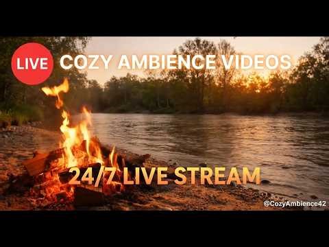 🔴🏕️ Cozy Campfire on Shore [Fire Crackling & Water Running for Deep Relaxation]