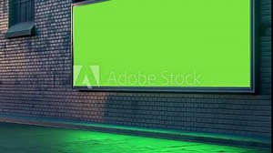 Zoom green screen billboard with brick wall in the background