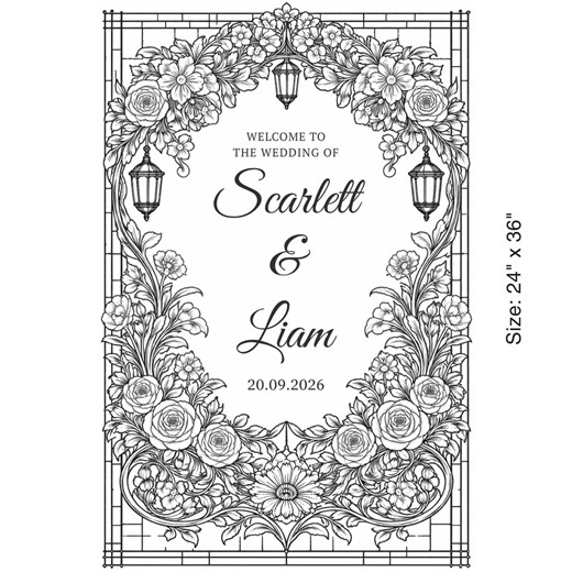 Stained Glass Welcome Wedding Sign Digital Template | Canva Editable | Instant Access | Black and White - Etsy