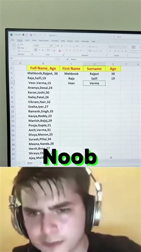 How to Use Flash Fill in Excel | Noob vs Pro Trick #excel #flashfill #shorts #ytshorts