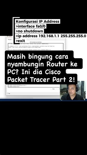 EKO S.KOM on Instagram: "Udah pasang kabel tapi kok masih merah? Sini, kita setting IP Address-nya bareng-bareng. Basic Configuration Cisco Packet Tracer - Part 2! 🌐 Melanjutkan part sebelumnya, kali ini kita masuk ke tahap yang lebih seru: Menghubungkan perangkat dan konfigurasi IP Address! 💻✨ Di video ini, kita bakal: 1. Susun Topologi (Router -> Switch -> PC & Laptop). 2. Pakai kabel Straight-Through (karena perangkat beda jenis!). 3. Setting IP Address tiap perangkat secara manual. 4. Fina