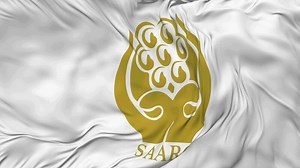 Download South Asian Association for Regional Cooperation, SAARC Flag Seamless Looping Background, Looped Bump Texture Cloth Waving Slow Motion, 3D Rendering