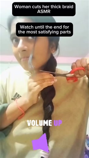 Chop It Short on Instagram: "@rubbix1am chopped her thick braid off! She’s so brave!! #ASMRHaircut #BraidCutting #HairASMR #ASMR #ASMRCommunity #RelaxingASMR #OddlySatisfying #HairTransformation #ASMRVideo #CalmingSounds"
