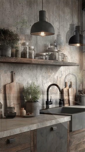 Earth Tone and Concrete: A Calm Modern Kitchen #modernkitchen #earthtone #modularkitchen