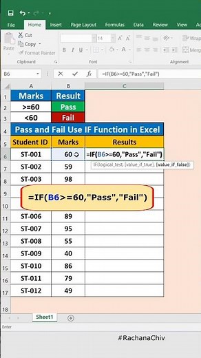 How to set Pass and Fail use IF function in Excel || Excel Tips & Trick || #excel #short #excelbasic