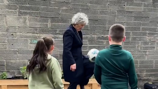 Ireland’s president Catherine Connolly shows off football skills