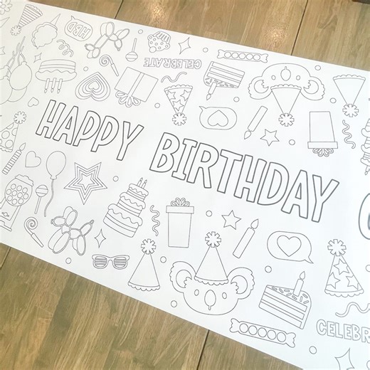 Happy Birthday Coloring Table Runner, Happy Birthday Themed, Coloring Page, Giant Coloring Poster, Coloring, Party Animal, Birthday Party - Etsy