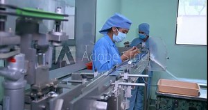 workers packing medicines. pharma concept. tablets capsule pill packing line in strips. packed medicine tablets moving on conveyor belt. medicine packing line, workers checking for quality control