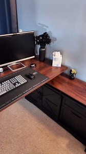 SEDETA Farmhouse L Shaped Standing Desk, 55 inch Height Adjustable Corner Desk with Storage Drawers, Standing Computer Desks with Power Outlets for Home Office, Black