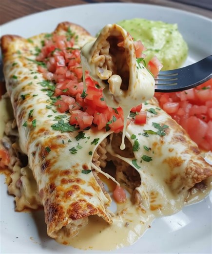 28K views · 146 reactions | Cheesy, creamy, and bursting with flavor — these enchiladas are pure comfort food bliss! Soft tortillas stuffed with tender chicken, then covered in a rich, velvety queso sauce that’ll have everyone asking for seconds. ............ Full Recipe in Coʍmеոτ  | Easy Recipes | Facebook