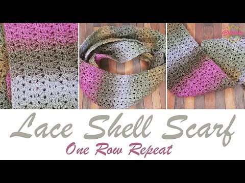 Crochet - Lace Shell Scarf - ONE ROW REPEAT! One ball/skein project!