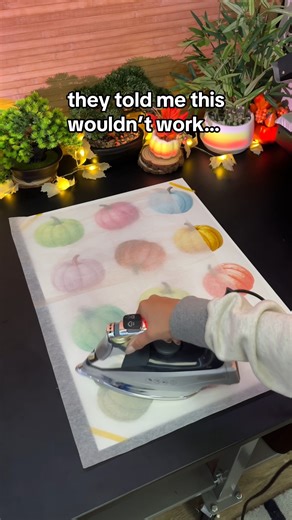 Answering one of our MOST asked questions by applying DTF transfers with just an IRON 🔥✅ While all iron settings are different, here's our standard instructions 👉 Set iron to “cotton” (around 320 degrees Fahrenheit / 160 degrees Celsius) and press with FIRM and even pressure on each pumpkin for about 20 seconds ⏱️ Wait a few seconds to let it cool and then peel slow and steady 👍 How do you think this DIY project turned out?! 👀 #dtftransfers #diyprinting #diyprints #canvasart #fallcrafts #hea