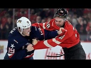 USA, Canada fight 3 times in first 9 seconds of hockey game in red, white, black and blue slugfest