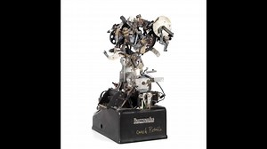 Cyberpunk Assemblage Sculpture, Mixed Media, Found-Object Assemblage on Burroughs Portable Calculator Base