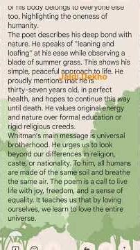 Song of Myself Summary #12thenglish100 #bseb12th #bsebexam bseb12th english #learnenglish