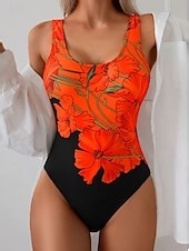 Women's Swimwear One Piece Monokini Briefs Swimsuit Tummy Control High Waist Slim Backless Vacation Vintage Floral Graphic U Neck Sleeveless Bathing Suits 2025