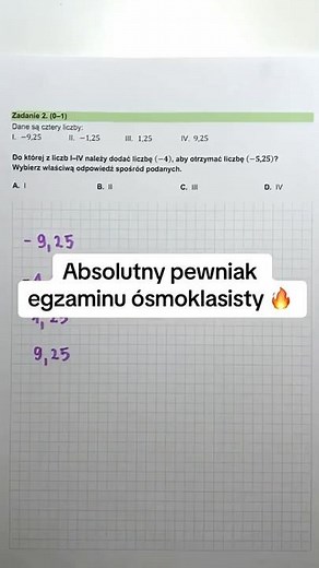 Positive and negative numbers eighth grade math exam