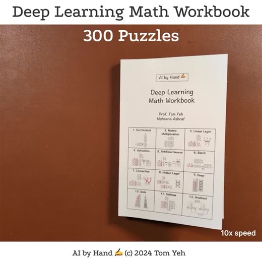 I flipped through 300 pages of deep learning math puzzles by hand ✍️ I just received the first proof copy of the "Deep Learning Math Workbook" that combines the 300 puzzles I designed. I believe by… | Tom Yeh | 127 comments