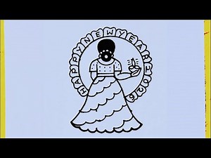 Easy New year 2026 Rangoli from 4×5 dots // Easy Traditional Girl drawing // New year drawing Easy