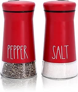 Red Salt and Pepper Shakers with Adjustable Pour Holes, Refillable Salt Shaker by Aelga, Ideal for Himalayan, Kosher, Black and White Pepper, Red Kitchen Accessories