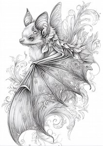 Baroque Batlings, Fantasy Bat Art, Bat Line Art, Gothic Bat Print, Baroque Bat Art, Bat Coloring, Bat Drawing, Spooky Bat, Ornate Bat, Jpgs - Etsy