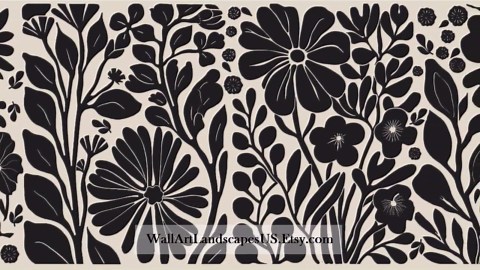 Abstract Geometric Flowers. Minimalist Botanical Floral Print Wall Art. Midcentury Modern Boho Decor. Neutral Panoramic Nature Illustration. - Etsy