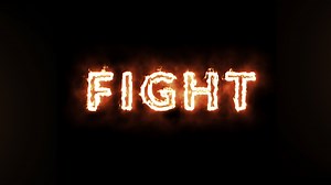 Fight lettering animation with fire text effect, Fight text torch fire light.