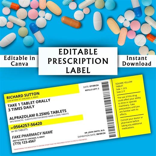 Editable Prescription Label Template - Printable Editable Horizontal RX Bottle - Pill Bottle Label - Canva Template - Instant Download #07 - Etsy