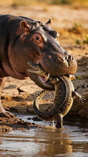 Hippo Saves Baby from Crocodile Attack | Incredible Wildlife Moment In this jaw-dropping moment captured in the wild, a mother hippopotamus charges to protect her baby from a deadly crocodile ambush. With incredible strength, she clamps her massive jaws around the predator, forcing it to release and retreat. This rare and powerful encounter shows just how fearless and protective hippos can be. 🦛 Nature is raw, beautiful, and sometimes brutal — watch this unbelievable wildlife rescue unfold. 🎥 