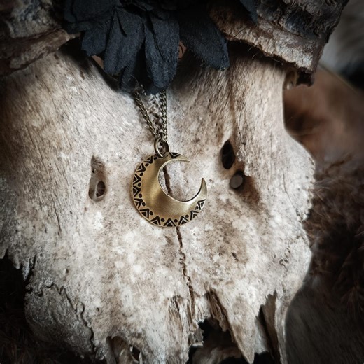 Moon Necklace, Crescent Moon Pendant, Brass Half Moon, Witch Necklace, Gift for Women - Etsy