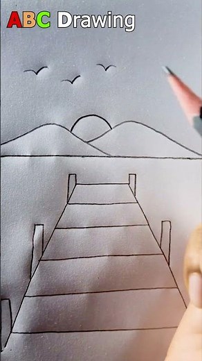 Bridge Drawing On A River | Easy Drawing Short #shorts