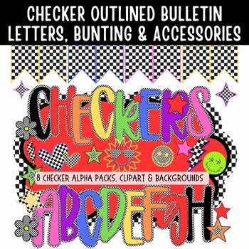 Colorful Checker Alphabet Bundle PNG, Printable bulletin board letters PDF PNG