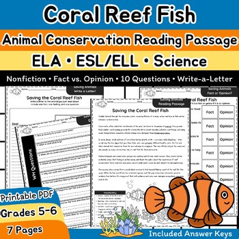 Coral Reef Fish Reading Passage | Animal Conservation for Grades 5-6
