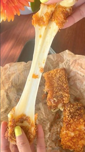 Crispy Golden Cheese Pull: Deep-Fried Mozzarella Sticks with Doritos #food #easyrecipes