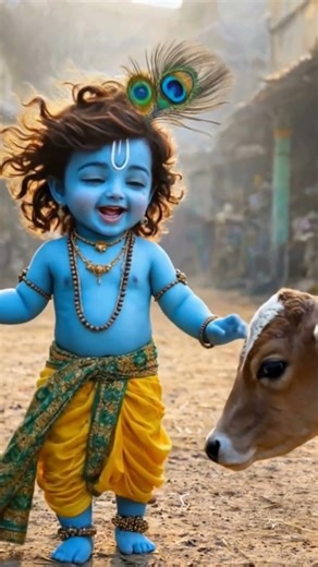 Cute Baby Krishna in Gokul Playing #krishnabhajan #krishnablessings #babykrishna #krishnalove