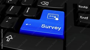 162. Survey Round Motion On Blue Enter Button On Modern Computer Keyboard with Text and icon Labeled. Selected Focus Key is Pressing Animation. Marketing Strategy Concept