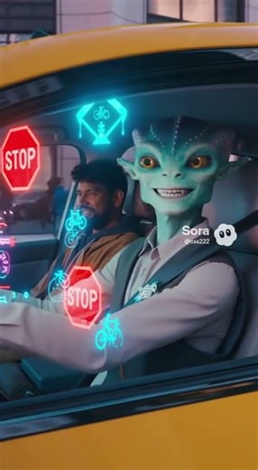 Alien Taxi Driver Tries to Navigate Earth Traffic #ai #aivideo #sora #sora2