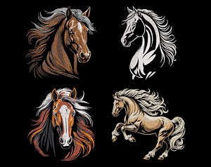 Realistic Horses Embroidery Designs Bundle - Noble Animal for Dark Fabric, Fill Stitch Graceful Mane, Equestrian Lovers Gift, PES Files - Etsy